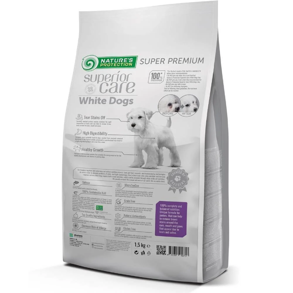 Сухий корм для цуценят Nature's Protection Superior Care White Dogs Grain Free Junior All Breeds 1,5 кг - лосось