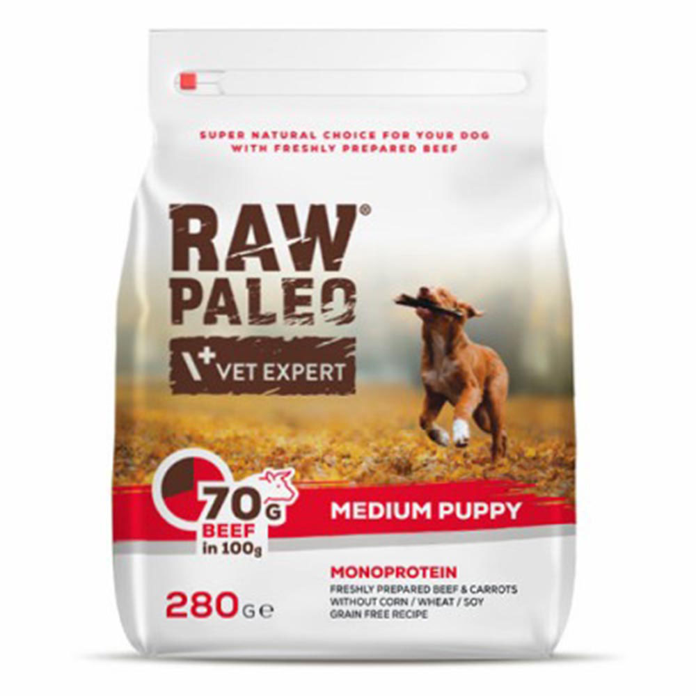 Сухой корм для щенков средних пород Raw Paleo Puppy Medium Beef 280 г (говядина)