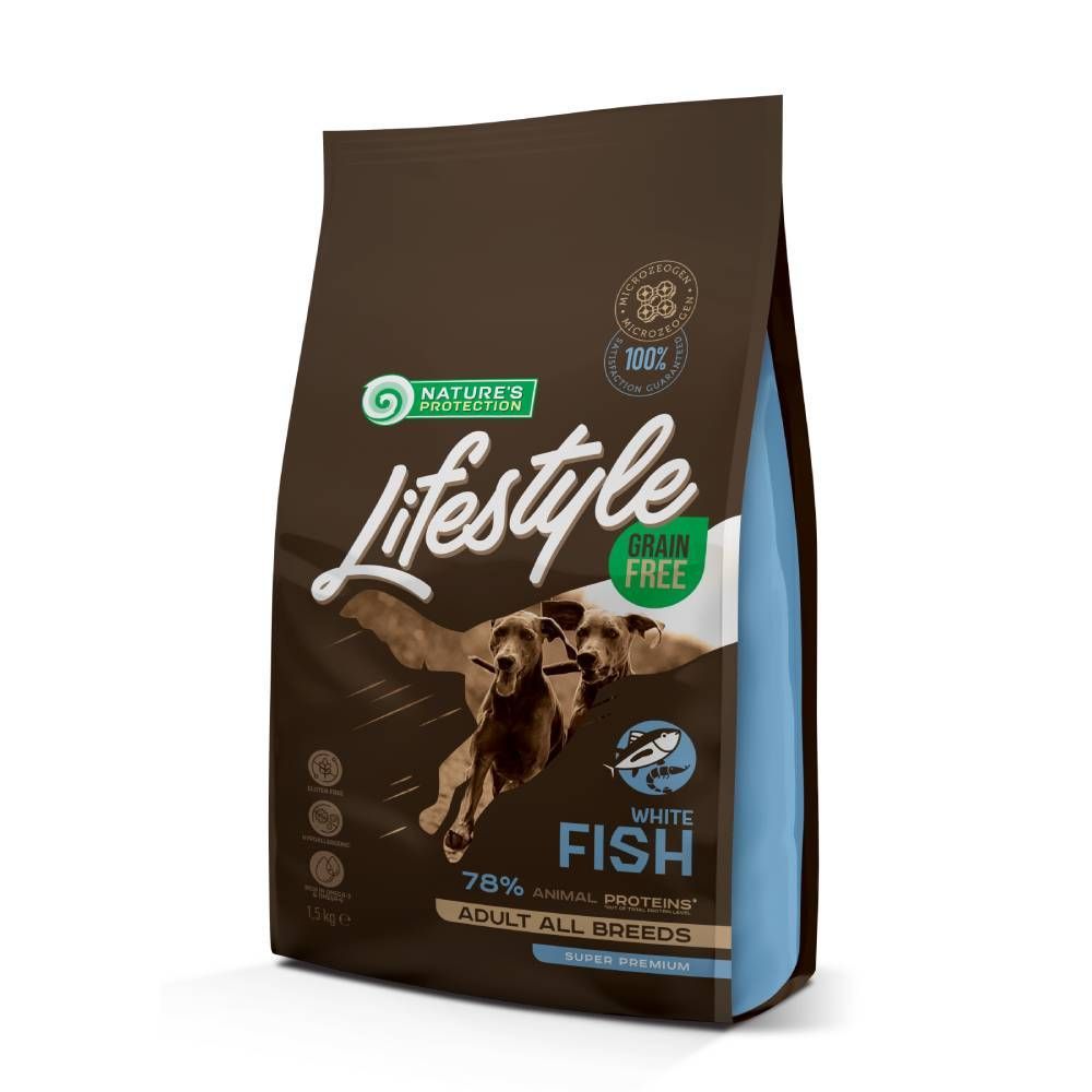 Сухой корм для собак Nature's Protection Lifestyle Grain Free Adult All Breeds 1,5 кг - белая рыба Сухой корм для собак Nature's Protection Lifestyle Grain Free Adult All Breeds 1,5 кг - белая рыба