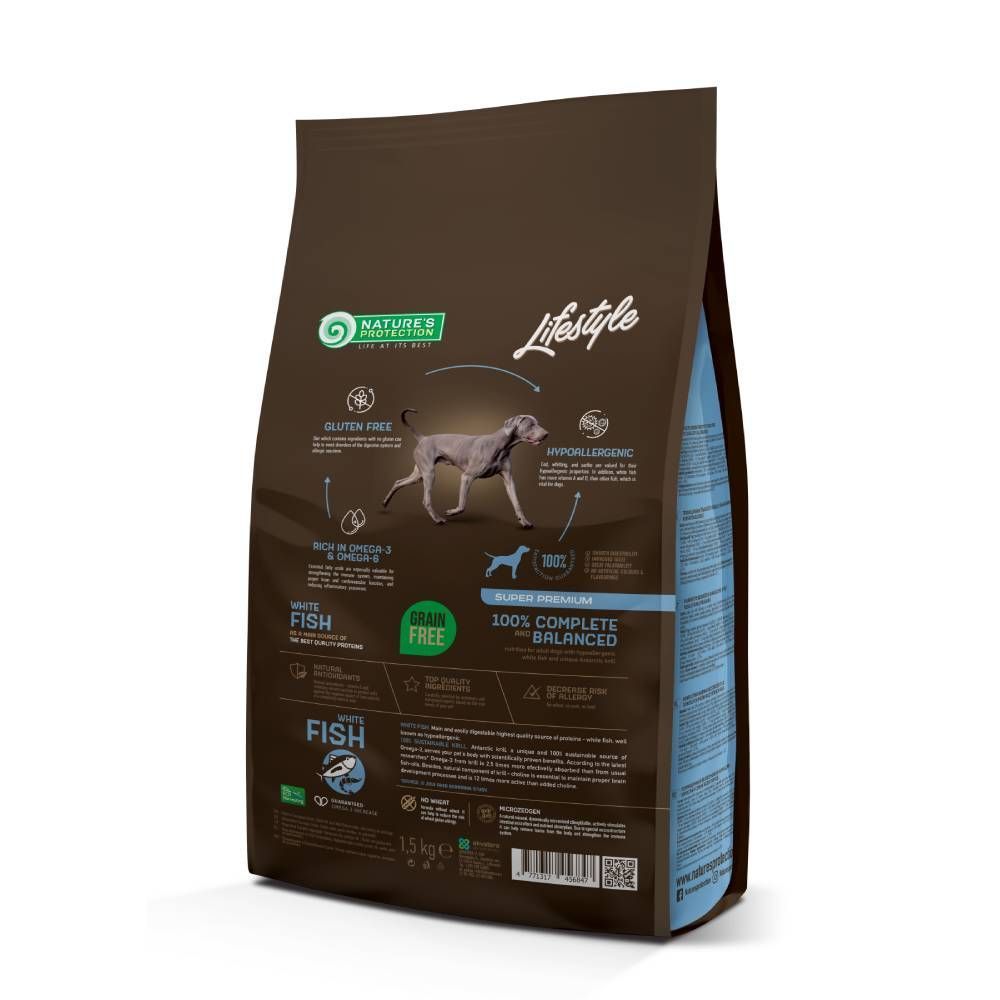 Сухой корм для собак Nature's Protection Lifestyle Grain Free Adult All Breeds 1,5 кг - белая рыба Сухой корм для собак Nature's Protection Lifestyle Grain Free Adult All Breeds 1,5 кг - белая рыба
