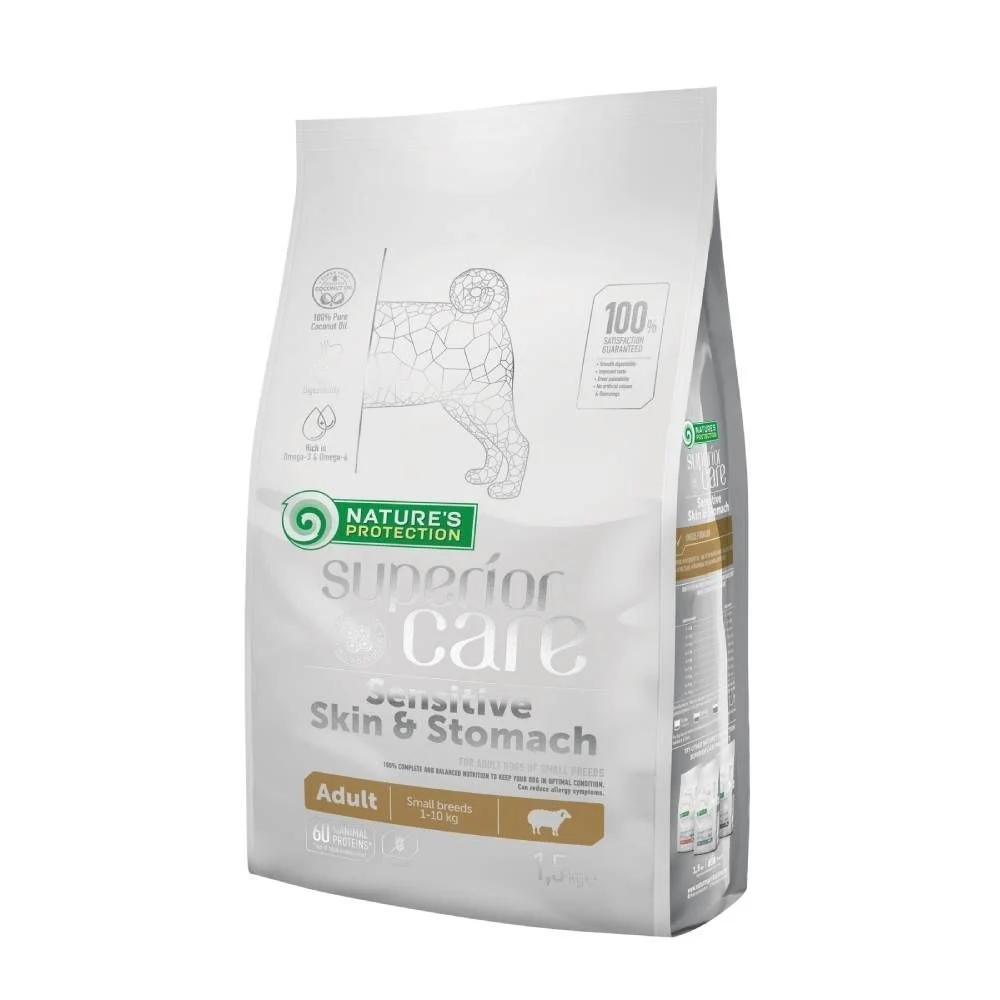 Сухий корм для собак Nature's Protection Superior Care Sensitive Skin & Stomach Adult Small Breeds 1,5 кг - ягня
