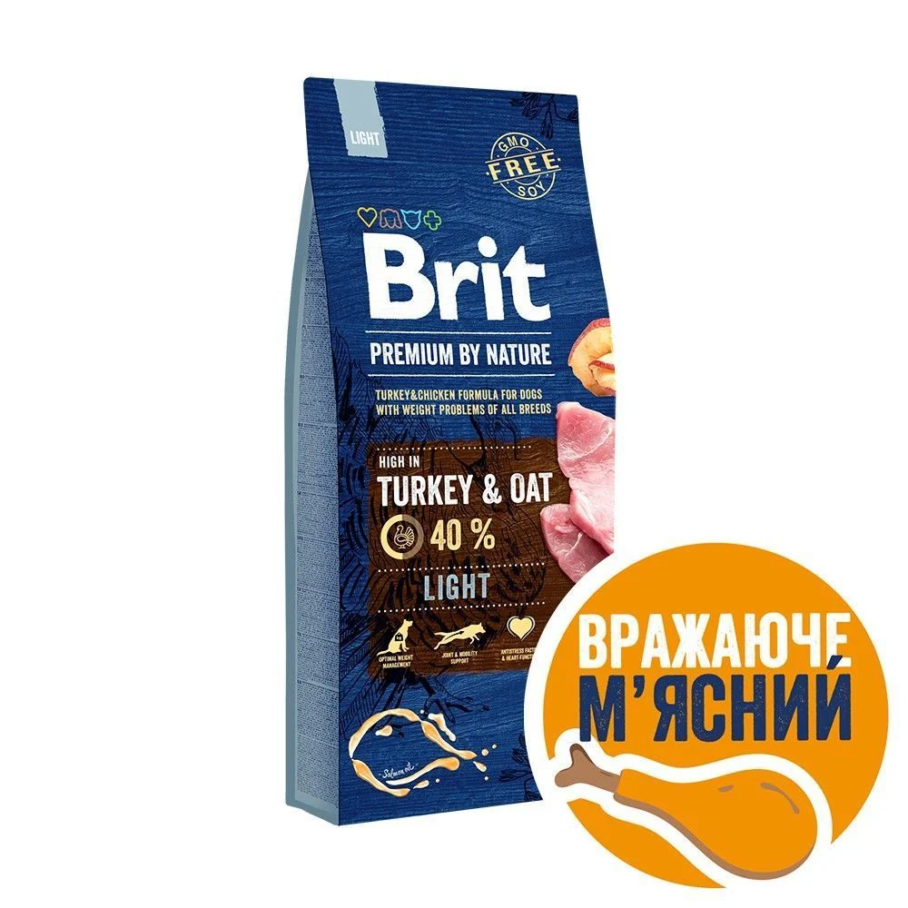 Сухой корм для собак Brit Premium Light 15 кг - индейка
