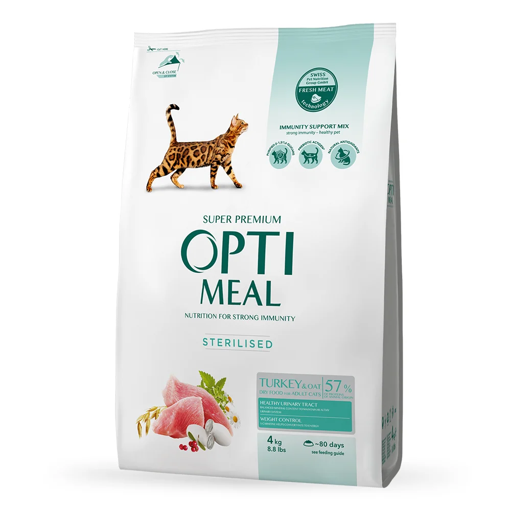 Сухий корм для котів Optimeal Sterilised 4 кг - індичка та овес Сухий корм для котів Optimeal Sterilised 4 кг - індичка та овес
