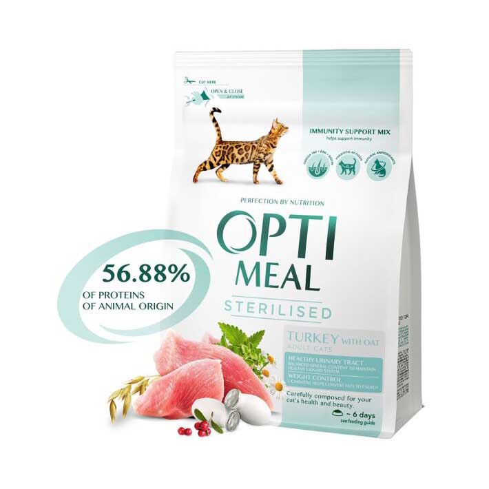 Сухой корм для взрослых стерилизованных кошек Optimeal Adult Cat Sterilised Turkey with Oat 700 г