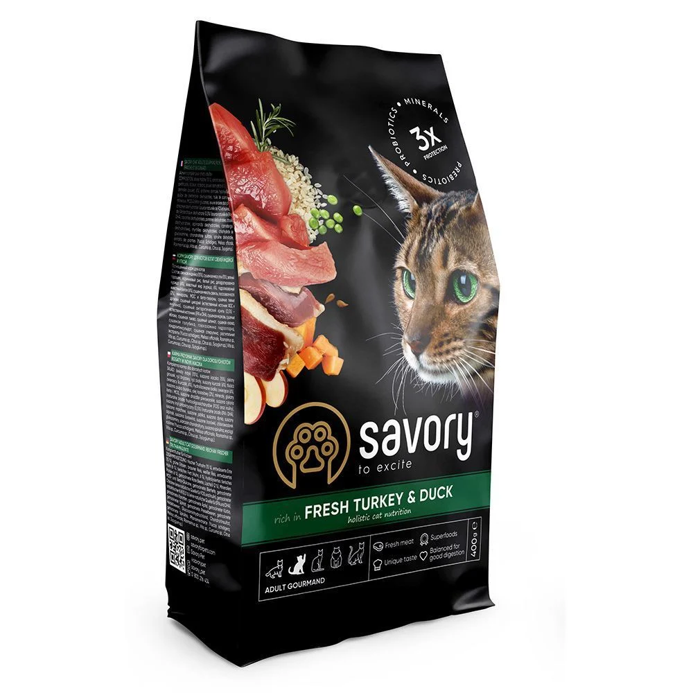 Сухий корм для котів Savory Adult Gourmand 400 г - індичка та качка Сухий корм для котів Savory Adult Gourmand 400 г - індичка та качка