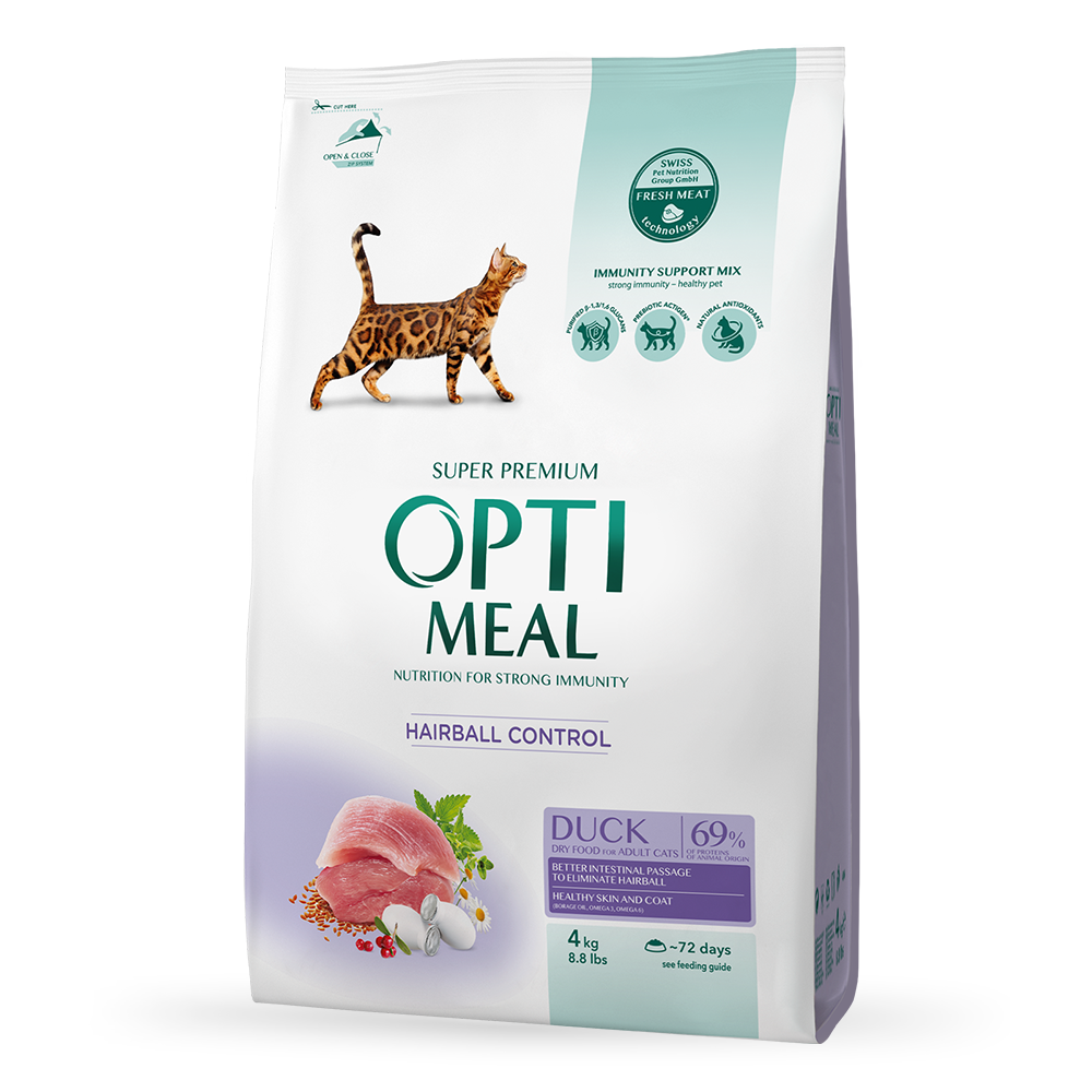 Сухий корм для котів Optimeal Hairball Control Adult 4 кг - качка Сухий корм для котів Optimeal Hairball Control Adult 4 кг - качка