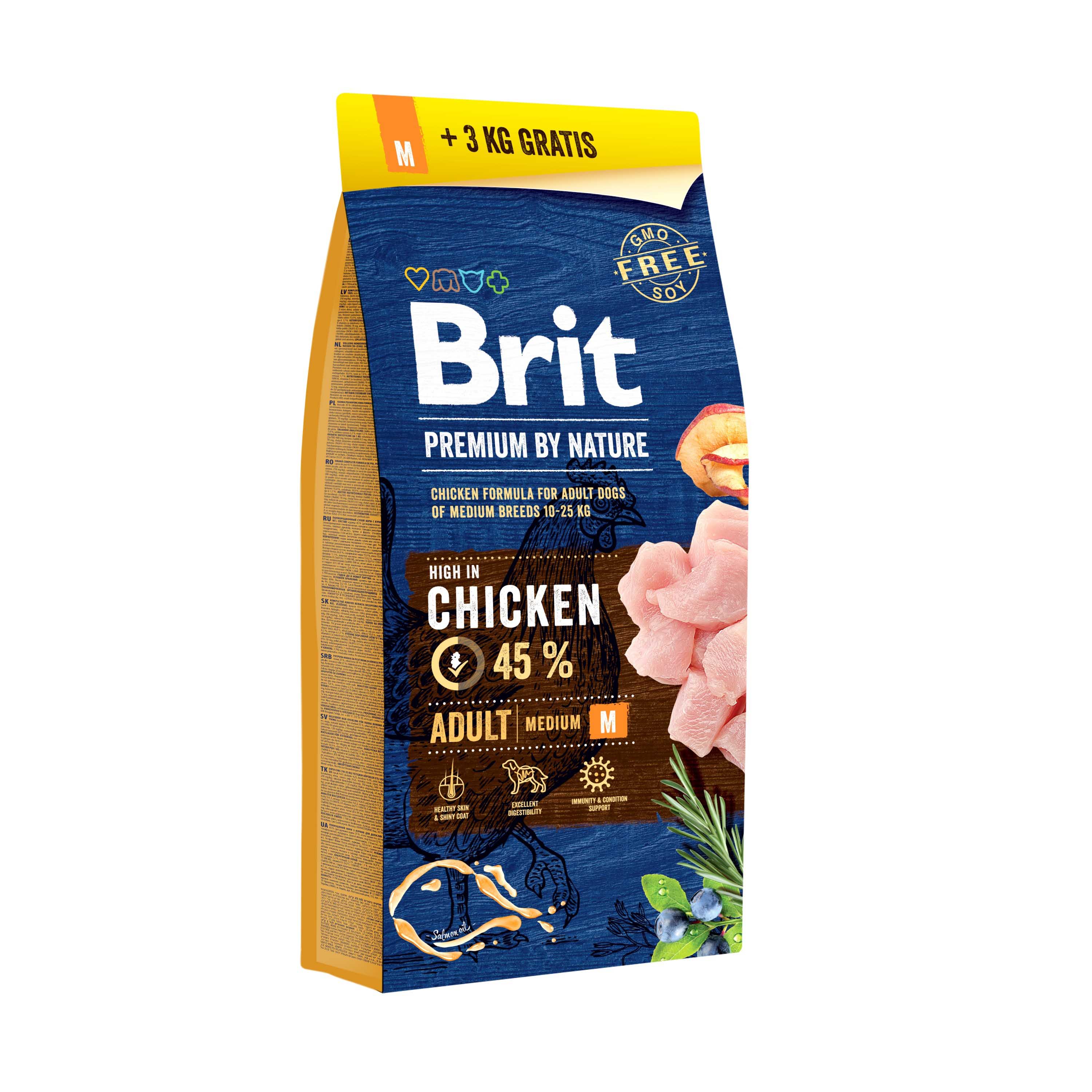 Сухий корм для дорослих собак середніх порід Brit Premium Adult М 15 + 3 кг (курка)