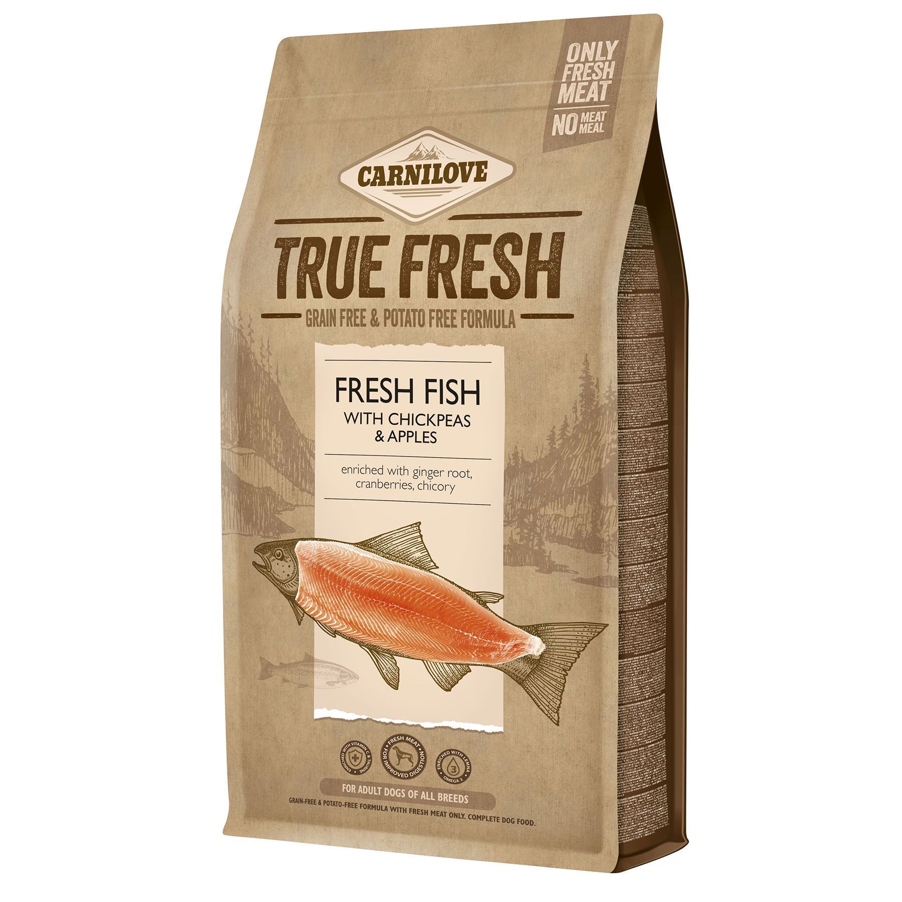 Сухой корм для собак Carnilove True Fresh Adult 1,4 кг - рыба, нут и яблоки Сухой корм для собак Carnilove True Fresh Adult 1,4 кг - рыба, нут и яблоки