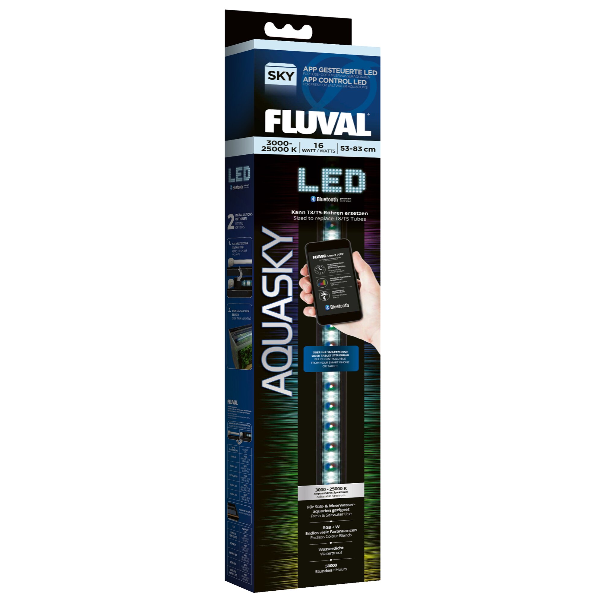 Светодиодный светильник Fluval «AquaSky Bluetooth LED 2.0» 16 Вт, 53-83 см Светодиодный светильник Fluval «AquaSky Bluetooth LED 2.0» 16 Вт, 53-83 см