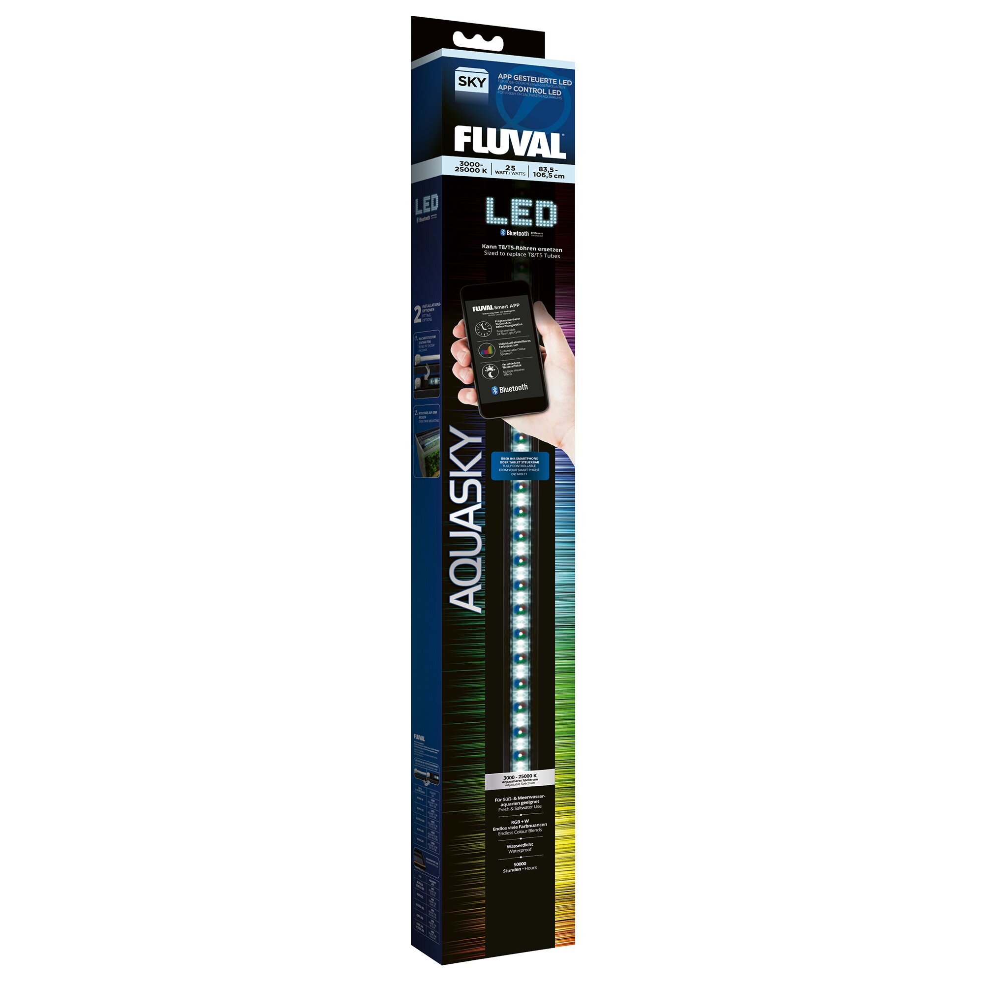 Светодиодный светильник Fluval «AquaSky Bluetooth LED 2.0» 25 Вт, 83–106,5 см Светодиодный светильник Fluval «AquaSky Bluetooth LED 2.0» 25 Вт, 83–106,5 см