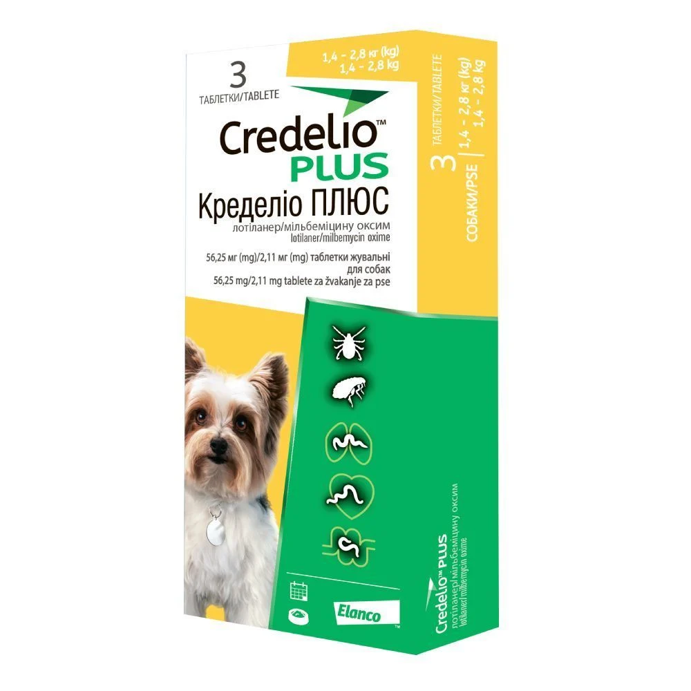 Таблетки для собак Elanco Credelio Plus от 1,4 до 2,8 кг 1 шт Таблетки для собак Elanco Credelio Plus от 1,4 до 2,8 кг 1 шт