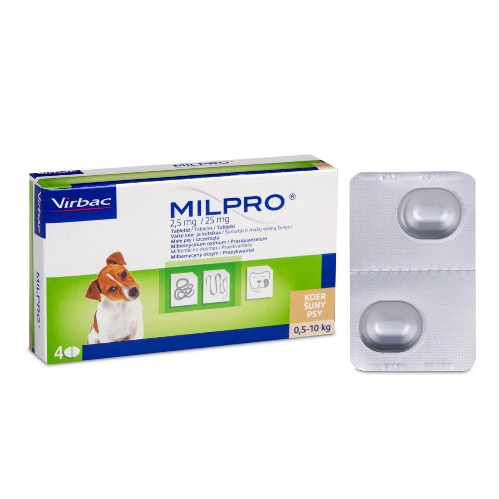 Таблетки для цуценят Virbac Milpro від 0,5 до 10 кг 2,5мг/25мг, 4 шт