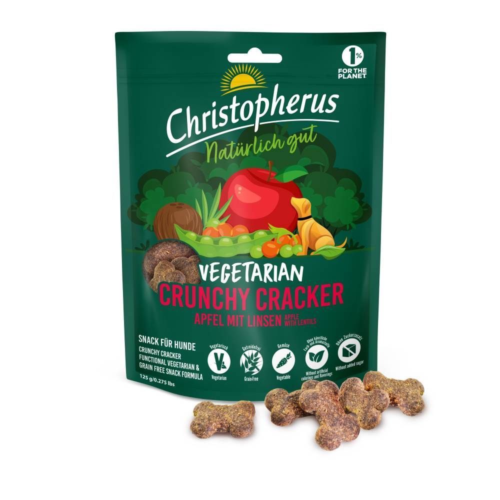Ласощі для собак Christopherus Crunchy Cracker Vegetarian 125 г - яблуко та сочевиця