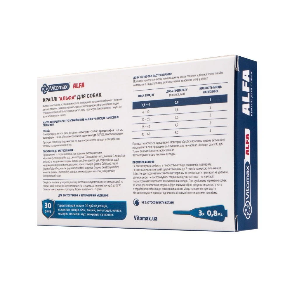 Vitomax Alfa капли на затылок для собак 1,5-4 кг 3 шт. х 0,8 мл Vitomax Alfa капли на затылок для собак 1,5-4 кг 3 шт. х 0,8 мл