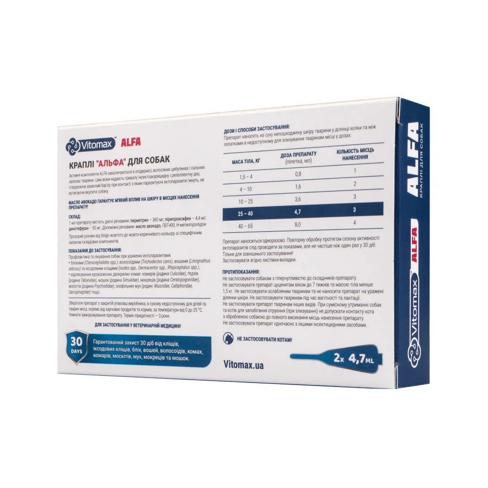Vitomax Alfa краплі на холку для собак 25-40 кг 2 шт х 4,7 мл