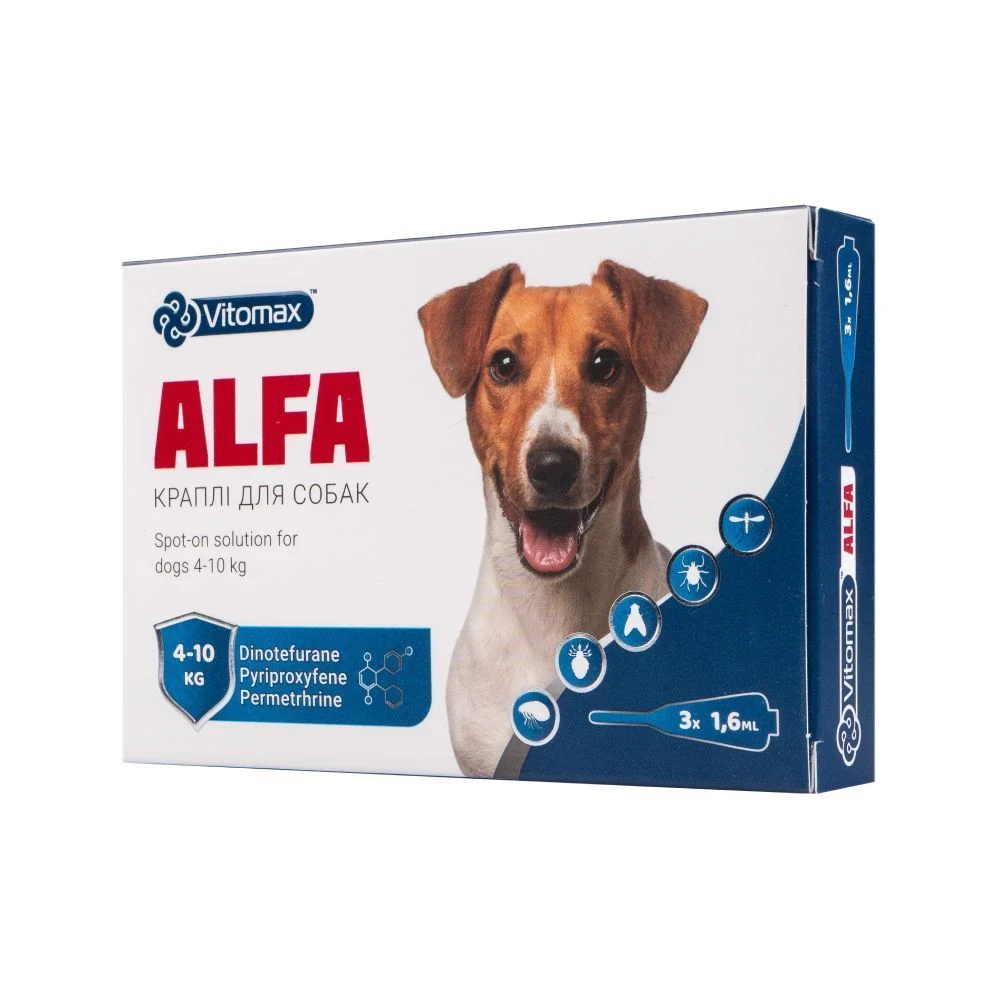Vitomax Alfa капли на затылок для собак 4-10 кг 3 шт. х 1,6 мл Vitomax Alfa капли на затылок для собак 4-10 кг 3 шт. х 1,6 мл