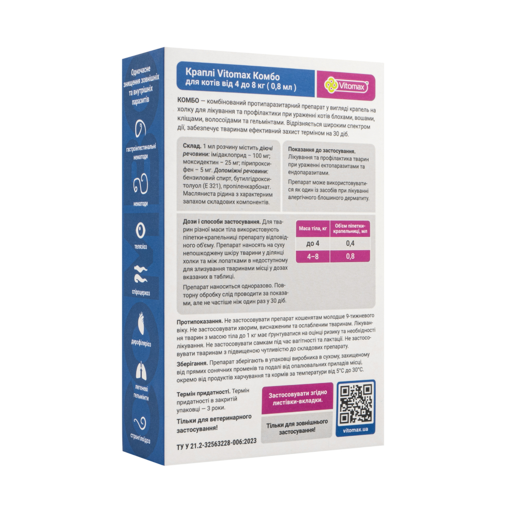 Vitomax Combo капли на затылок для кошек 4-8 кг 3 шт. х 0,8 мл