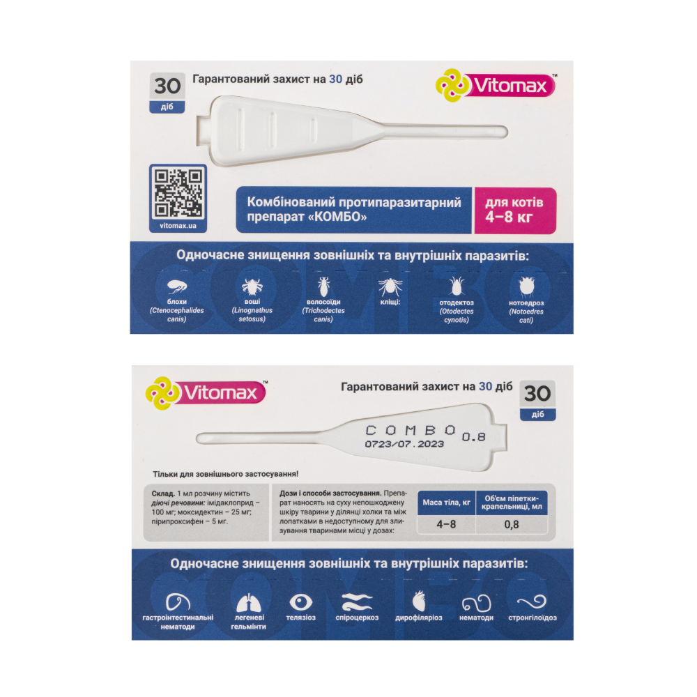 Vitomax Combo капли на затылок для кошек 4-8 кг 3 шт. х 0,8 мл