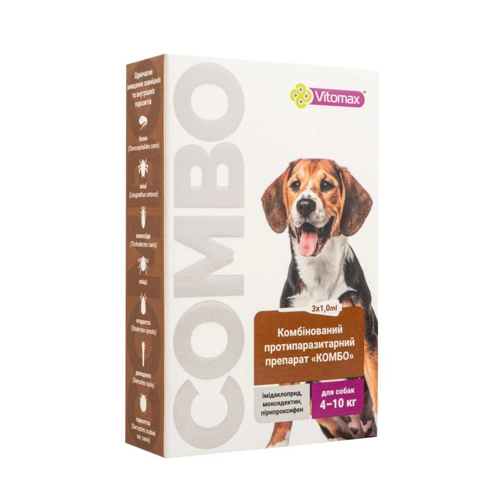 Vitomax Combo капли на затылок для собак 4-10 кг 3 шт. х 1 мл Vitomax Combo капли на затылок для собак 4-10 кг 3 шт. х 1 мл