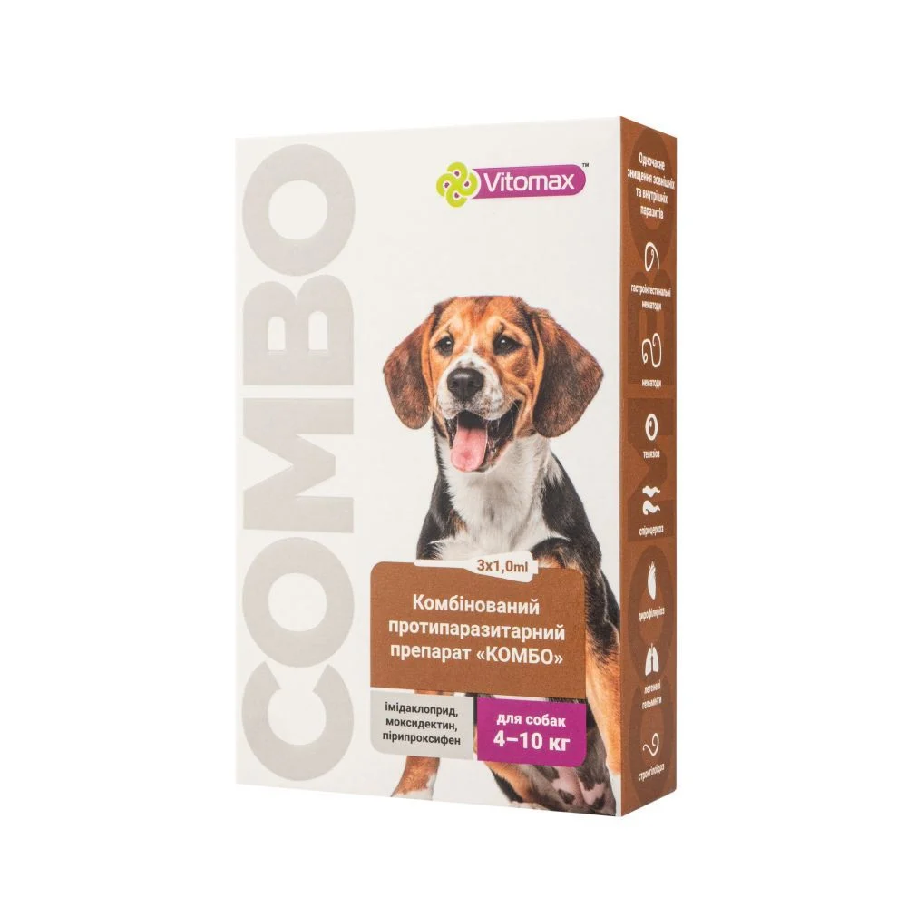 Vitomax Combo капли на затылок для собак 4-10 кг 3 шт. х 1 мл Vitomax Combo капли на затылок для собак 4-10 кг 3 шт. х 1 мл