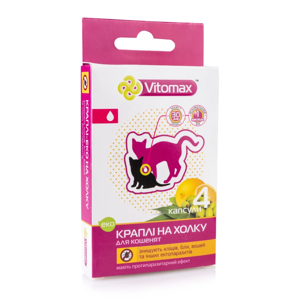 Vitomax капли на затылок для котят 4 шт. х 0,5 мл Vitomax капли на затылок для котят 4 шт. х 0,5 мл