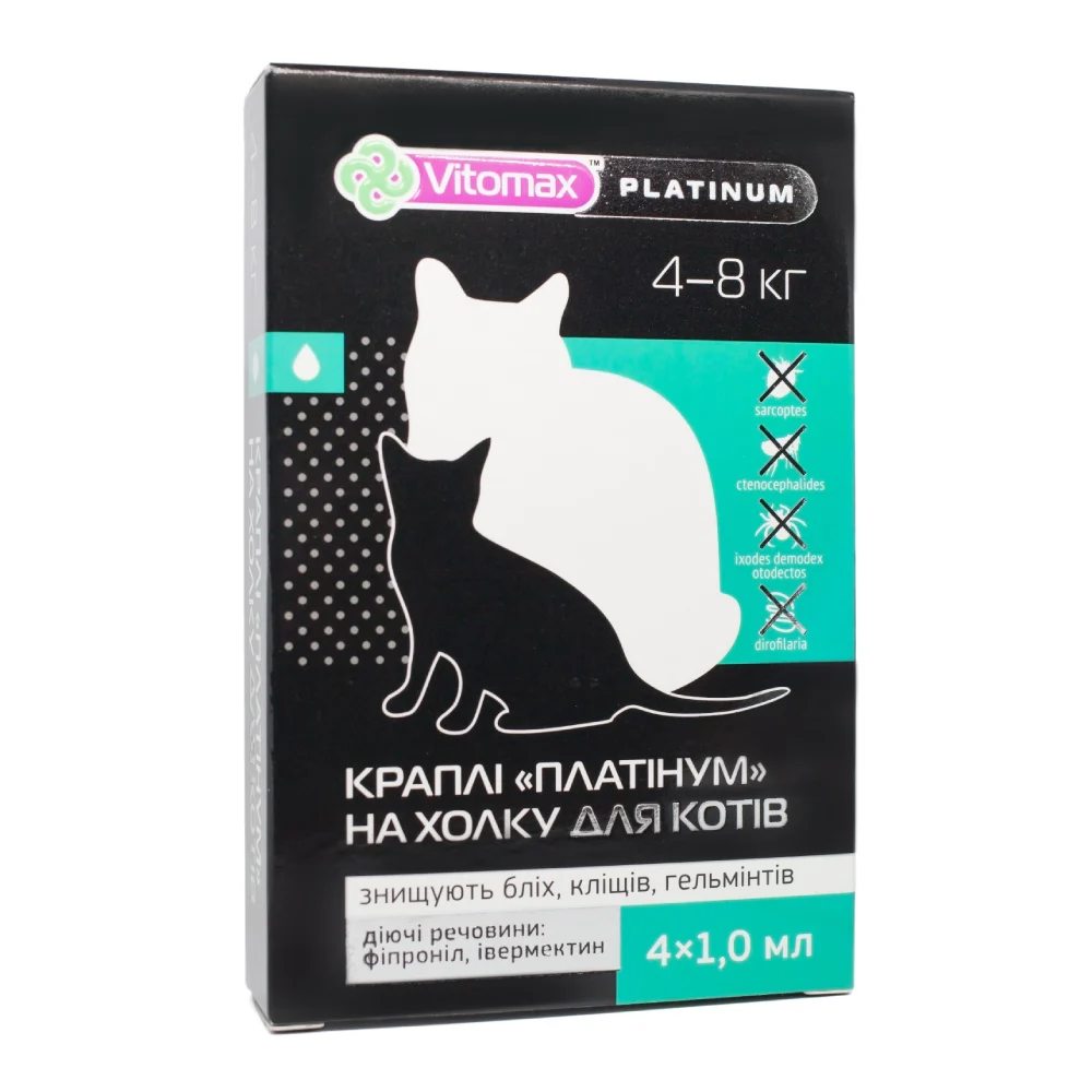 Vitomax Platinum капли на затылок для кошек 4-8 кг 4 шт. х 1 мл Vitomax Platinum капли на затылок для кошек 4-8 кг 4 шт. х 1 мл