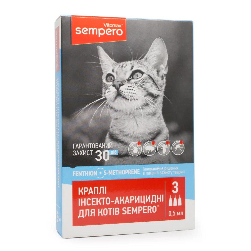 Vitomax Sempero краплі на холку для котів 3 шт х 0,5 мл Vitomax Sempero краплі на холку для котів 3 шт х 0,5 мл