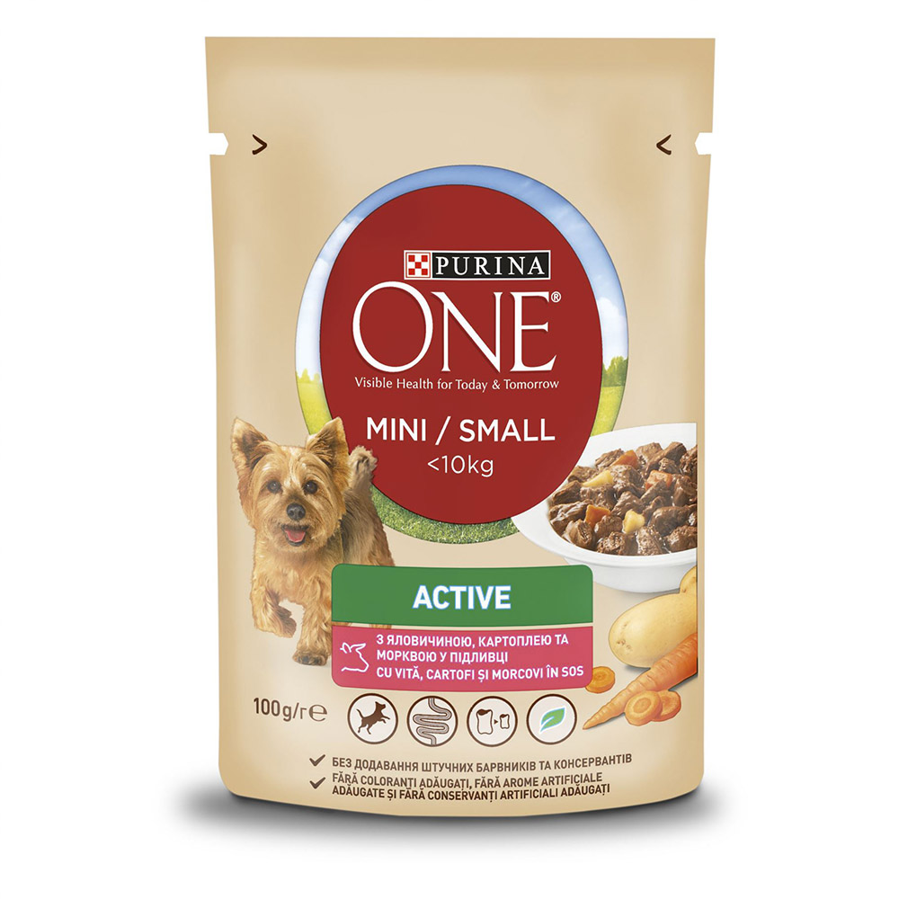 Влажный корм для активных собак мелких пород Purina One Mini Active pouch 100 г (говядина)