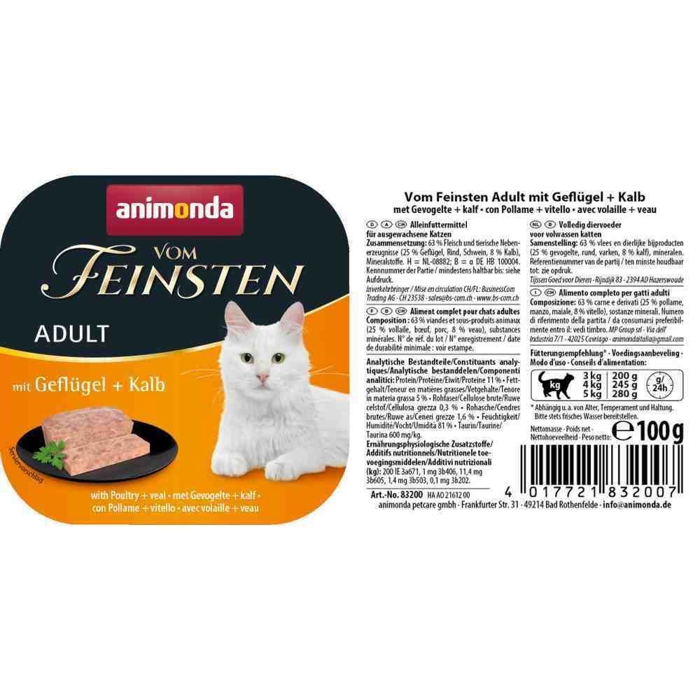 Вологий корм для котів Animonda Vom Feinsten Adult 100 г - домашня птиця та телятина Вологий корм для котів Animonda Vom Feinsten Adult 100 г - домашня птиця та телятина