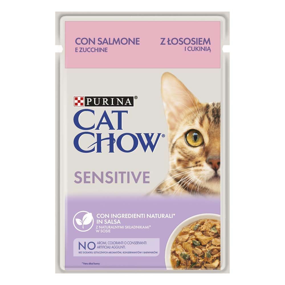 Вологий корм для котів Cat Chow Sensetive Adult 85 г - лосось та кабачок Вологий корм для котів Cat Chow Sensetive Adult 85 г - лосось та кабачок
