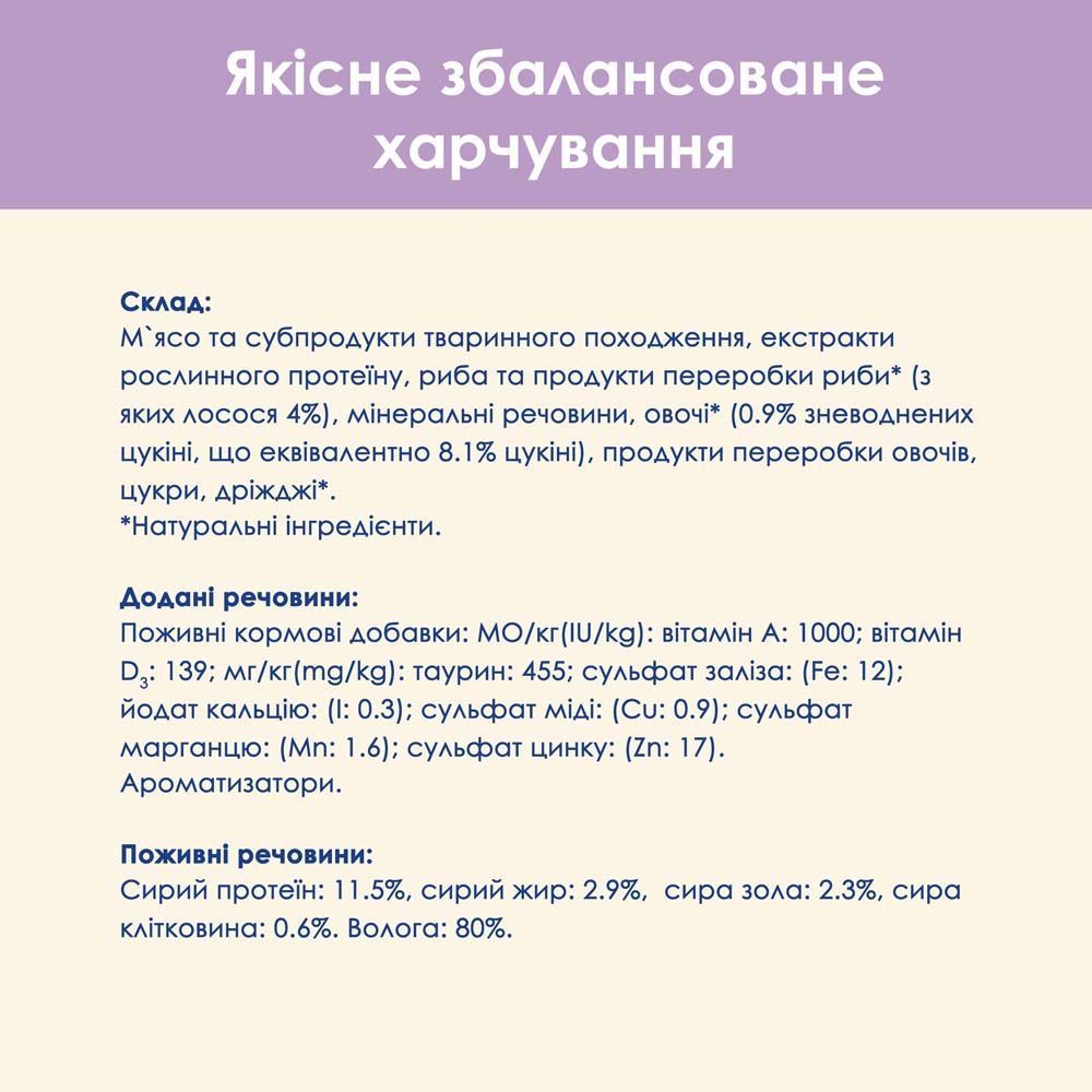 Вологий корм для котів Cat Chow Sensetive Adult 85 г - лосось та кабачок Вологий корм для котів Cat Chow Sensetive Adult 85 г - лосось та кабачок