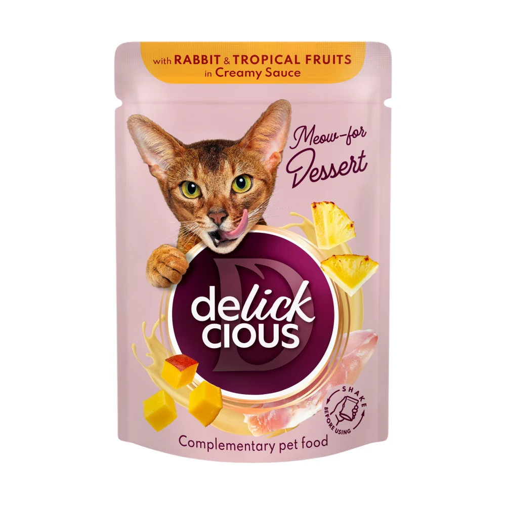 Вологий корм для котів Delickcious 80 г - кролик та тропічні фрукти Вологий корм для котів Delickcious 80 г - кролик та тропічні фрукти