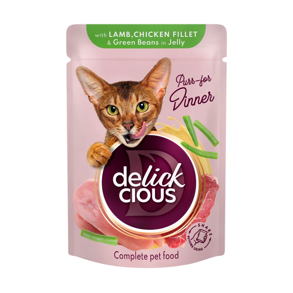 Вологий корм для котів Delickcious 85 г - ягня, курка та спаржа Вологий корм для котів Delickcious 85 г - ягня, курка та спаржа