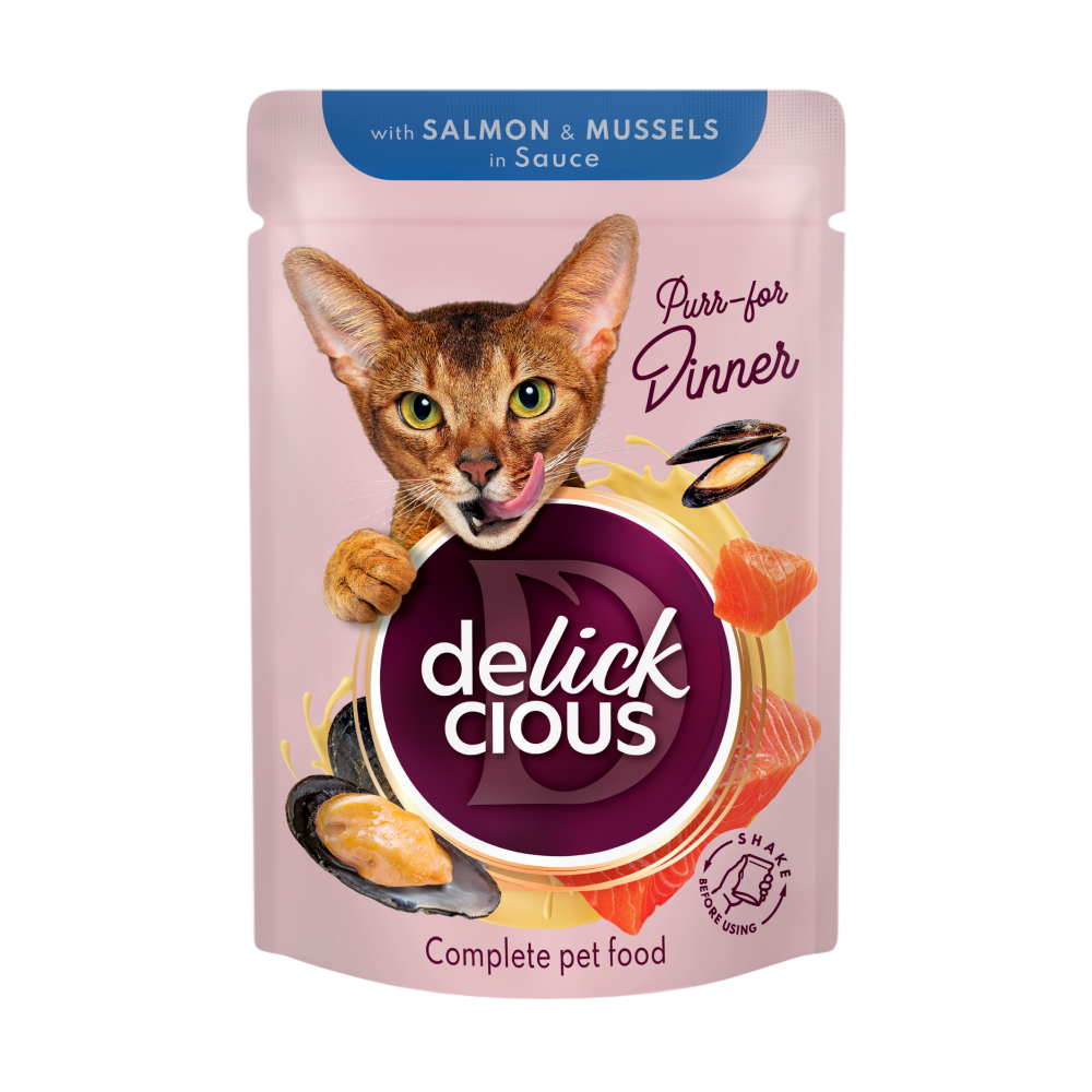 Вологий корм для котів Delickcious 85 г - лосось та мідії Вологий корм для котів Delickcious 85 г - лосось та мідії
