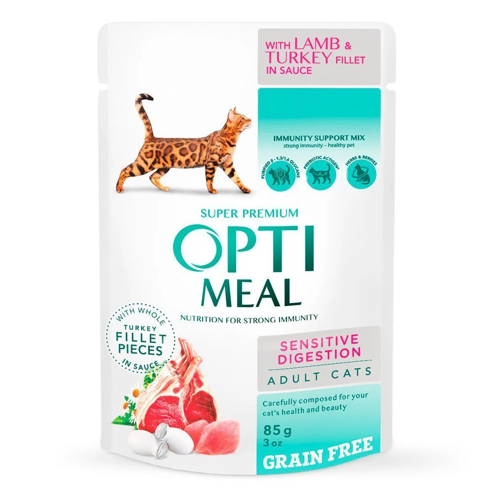 Вологий корм для котів Optimeal Sensitive Digestion Adult 85 г - індичка і ягня Вологий корм для котів Optimeal Sensitive Digestion Adult 85 г - індичка і ягня