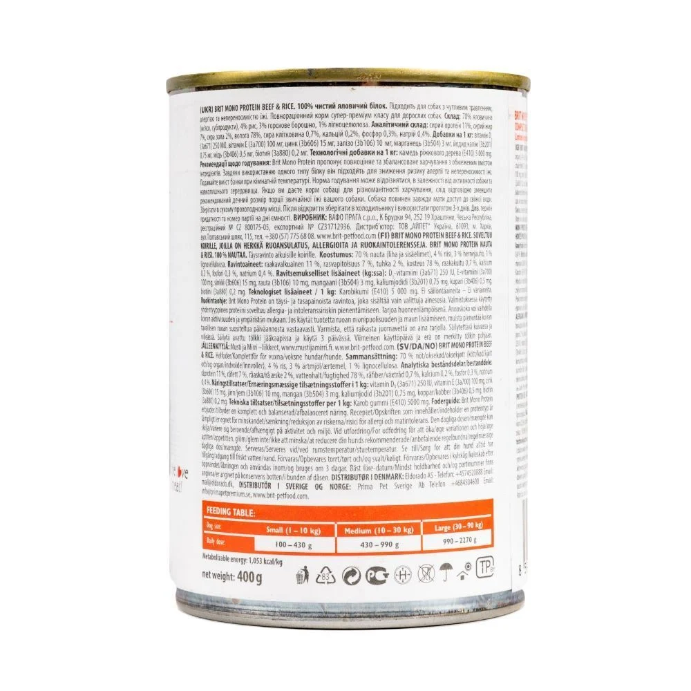 Вологий корм для собак Brit Care Mono Protein 400 г - яловичина та рис
