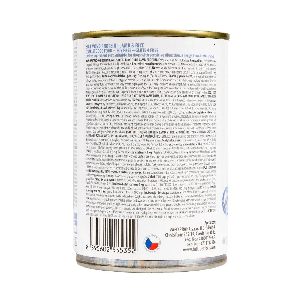Вологий корм для собак Brit Care Mono Protein 400 г - ягня та рис