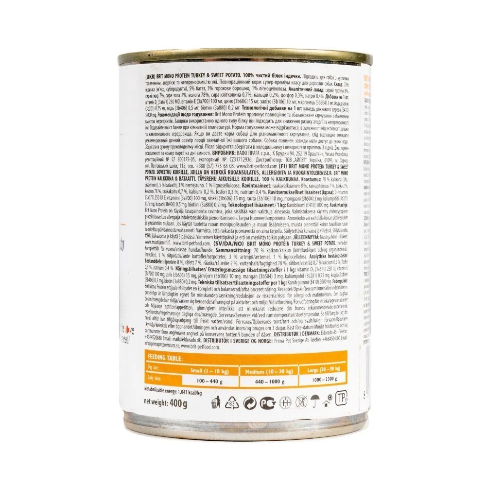 Вологий корм для собак Brit Care Mono Protein 400 г - індичка та солодка картопля