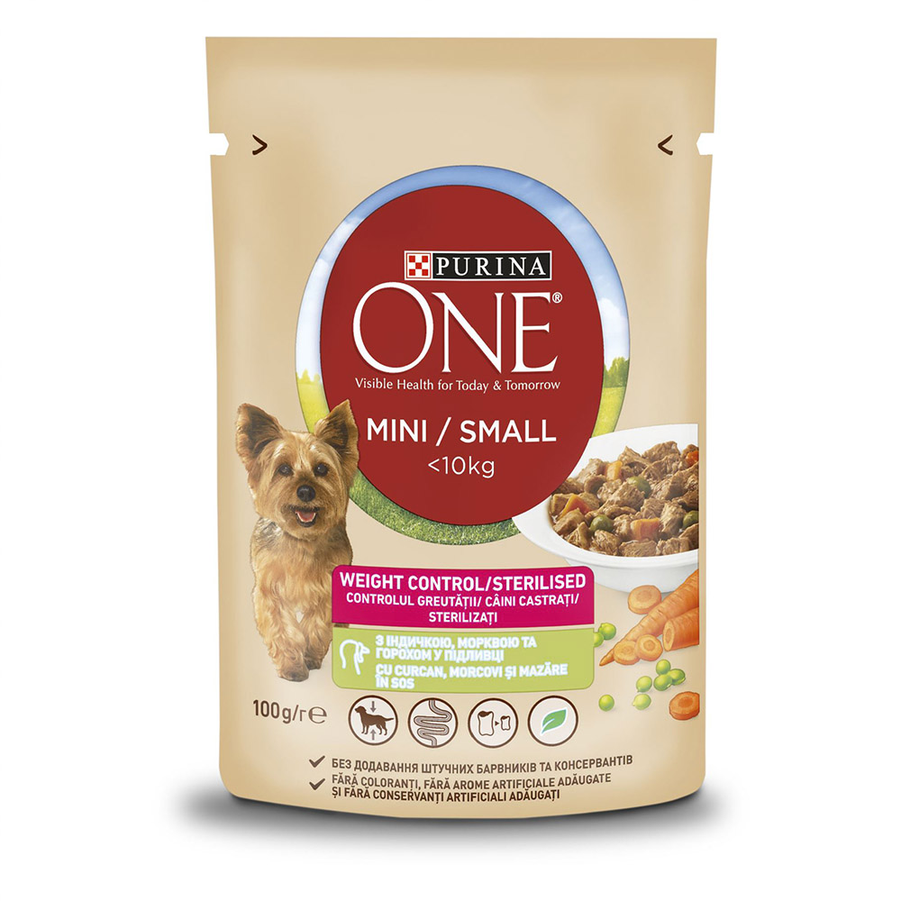 Влажный корм для собак мелких пород с лишним весом Purina One Mini Weight control pouch 100 г (индейка)