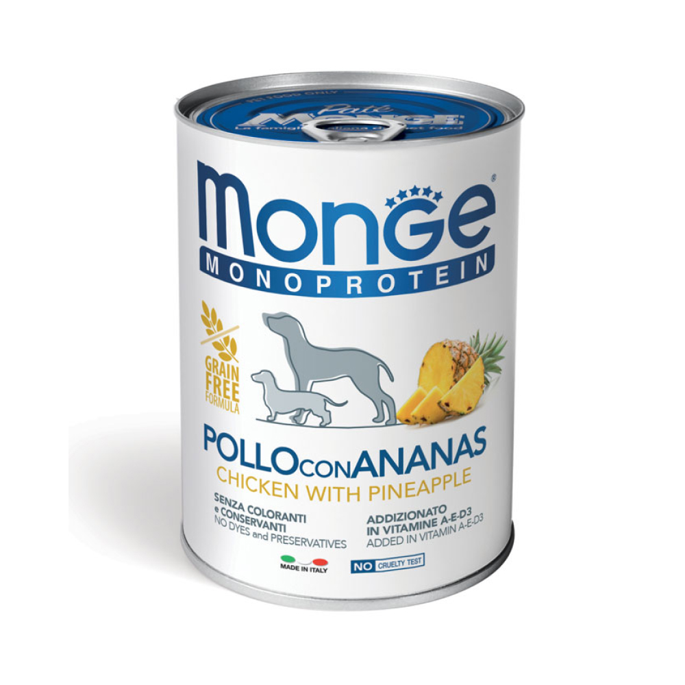Влажный корм для собак Monge Wet FRUIT MONOPROTEIN 400 г — курица и ананас