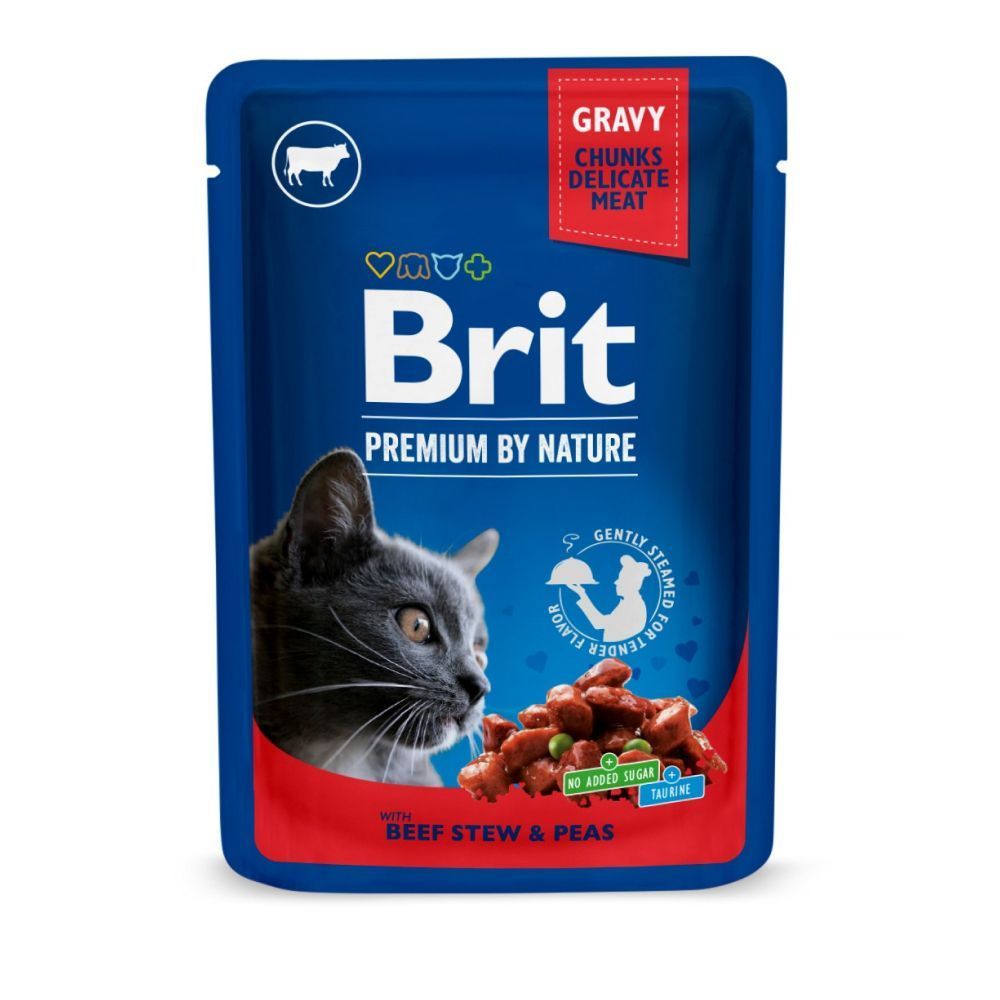 Вологий корм для котів Brit Premium Chunks Gravy 100 г - яловичина та горох