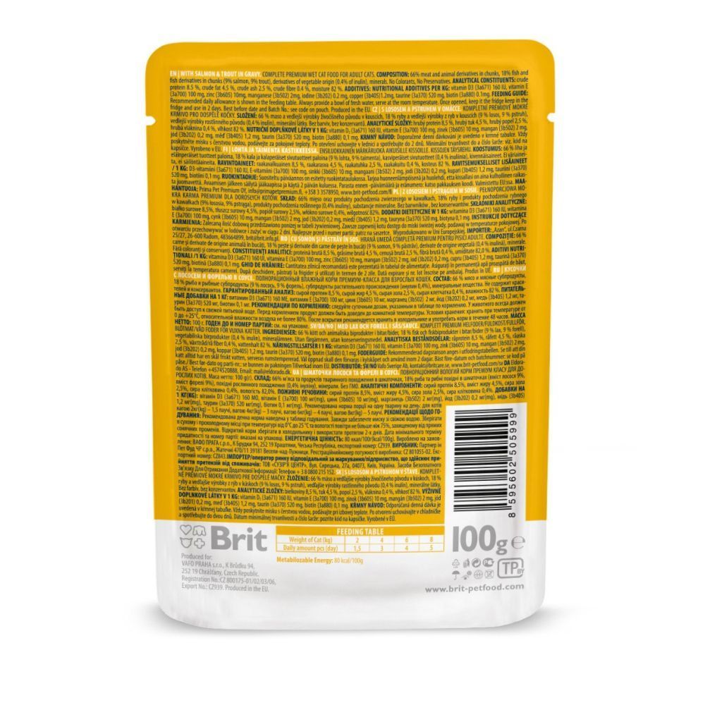 Влажный корм для кошек Brit Premium Salmon & Trout pouch 100 г - лосось и форель