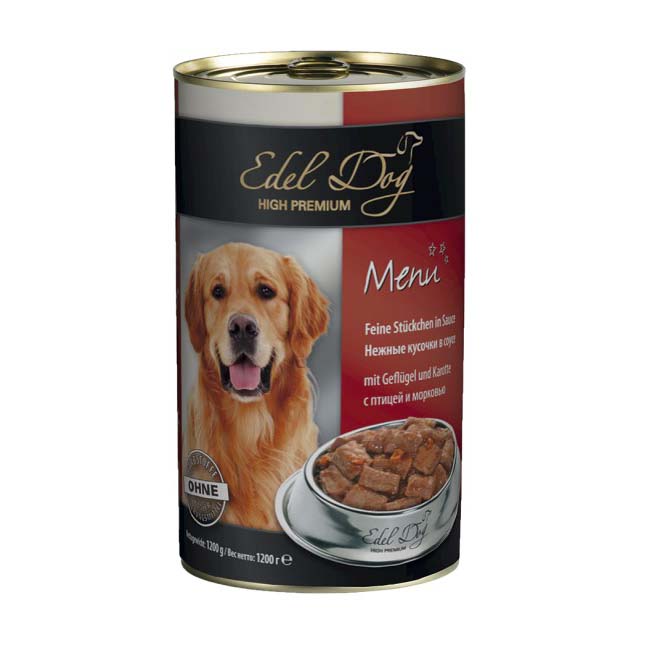 Влажный корм для собак Edel Dog 1200 г (птица и морковь в соусе) Влажный корм для собак Edel Dog 1200 г (птица и морковь в соусе)