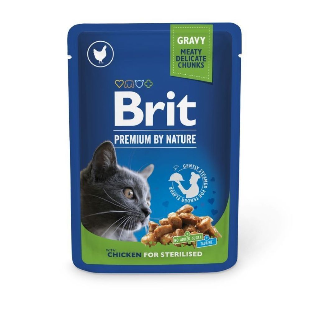 Упаковка влажного корма для котов Brit Premium Sterilised 24 шт х 100 г - курица