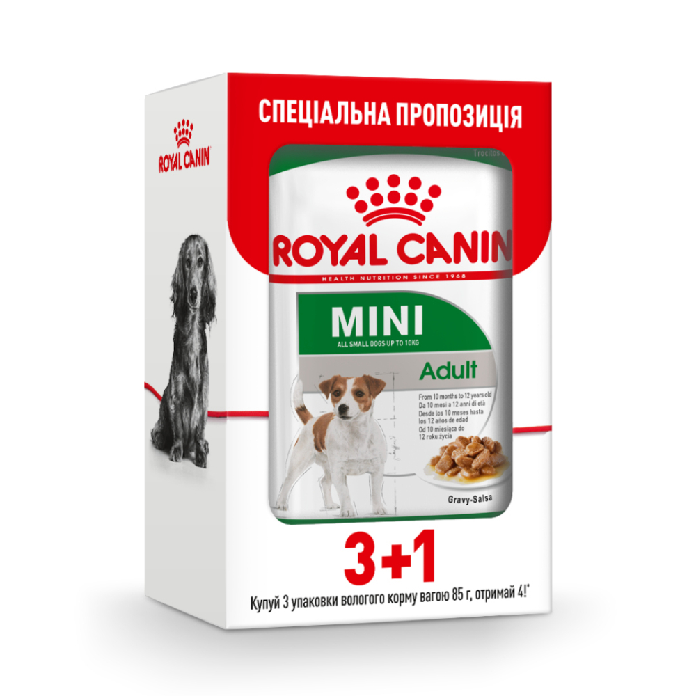 Влажный корм для собак Royal Canin Mini Adult в пакетах 3+1 шт. по 85 г