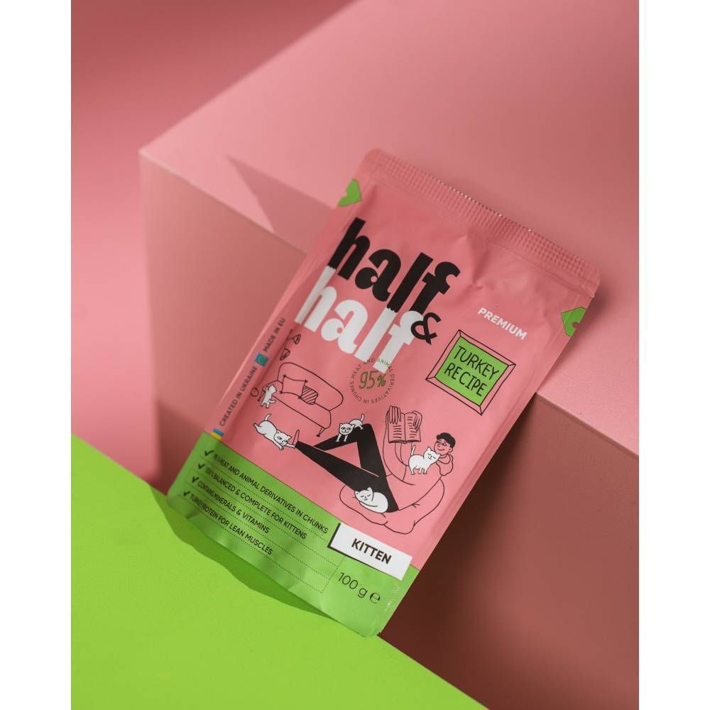 Вологий корм для кошенят Half&Half Kitten 100 г - індичка