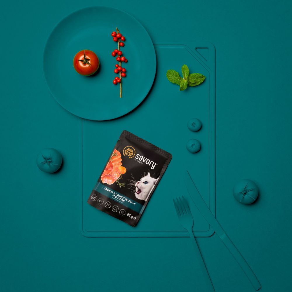 Вологий корм для кошенят Savory Kitten 85 г - лосось та морква