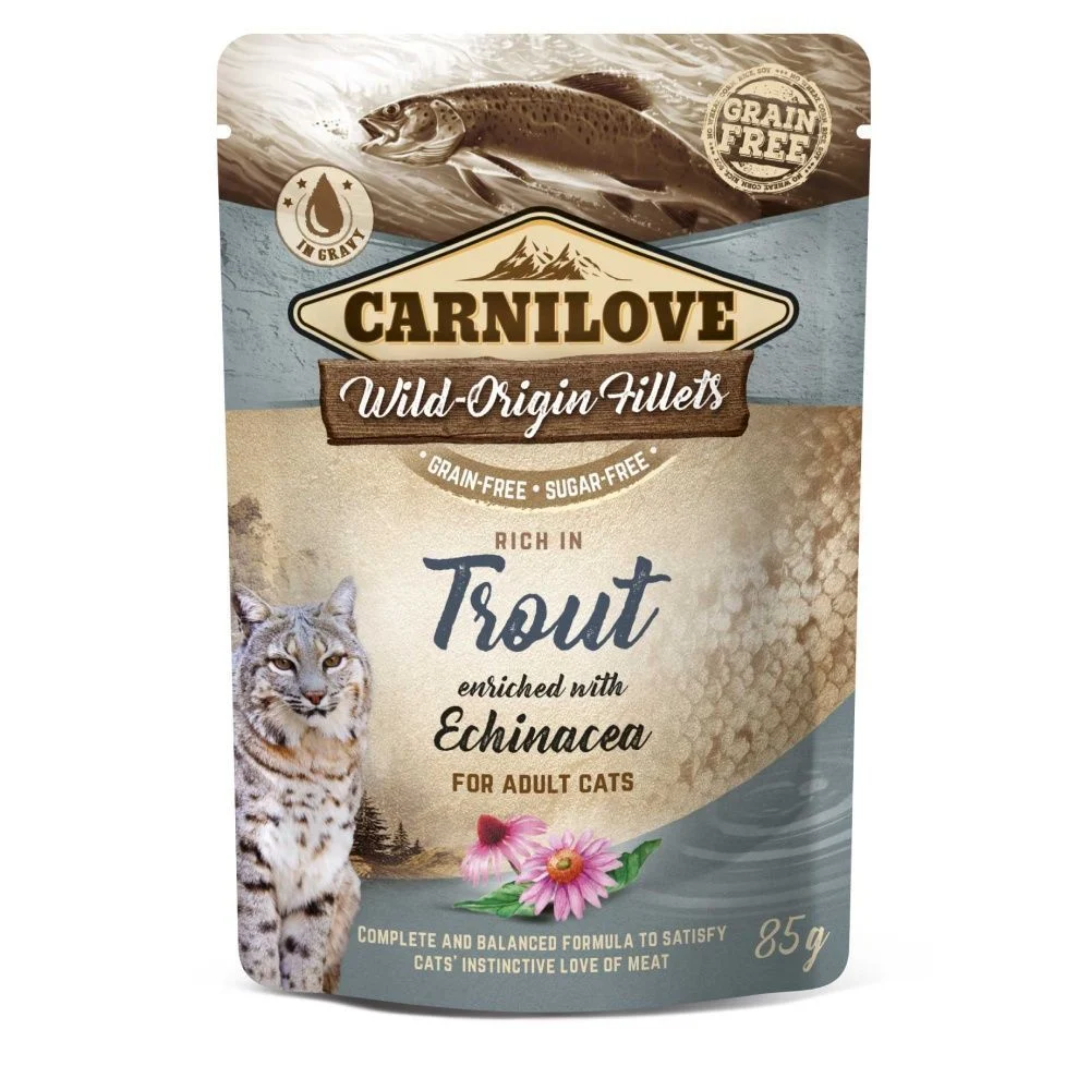 Влажный корм для кошек Carnilove Rich in Trout with Echinacea 85 г — форель и эхинацея Влажный корм для кошек Carnilove Rich in Trout with Echinacea 85 г — форель и эхинацея