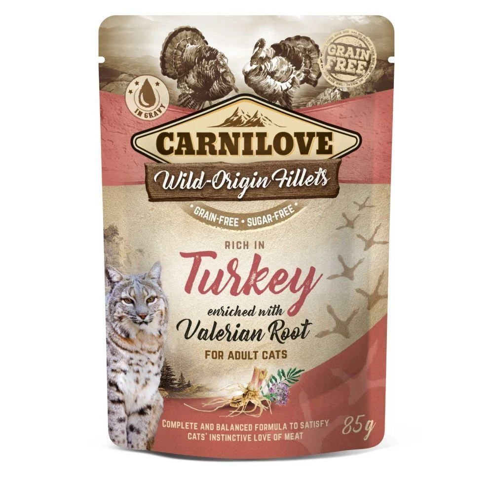 Влажный корм для кошек Carnilove Rich in Turkey with Valerian 85 г — индейка и валериана Влажный корм для кошек Carnilove Rich in Turkey with Valerian 85 г — индейка и валериана