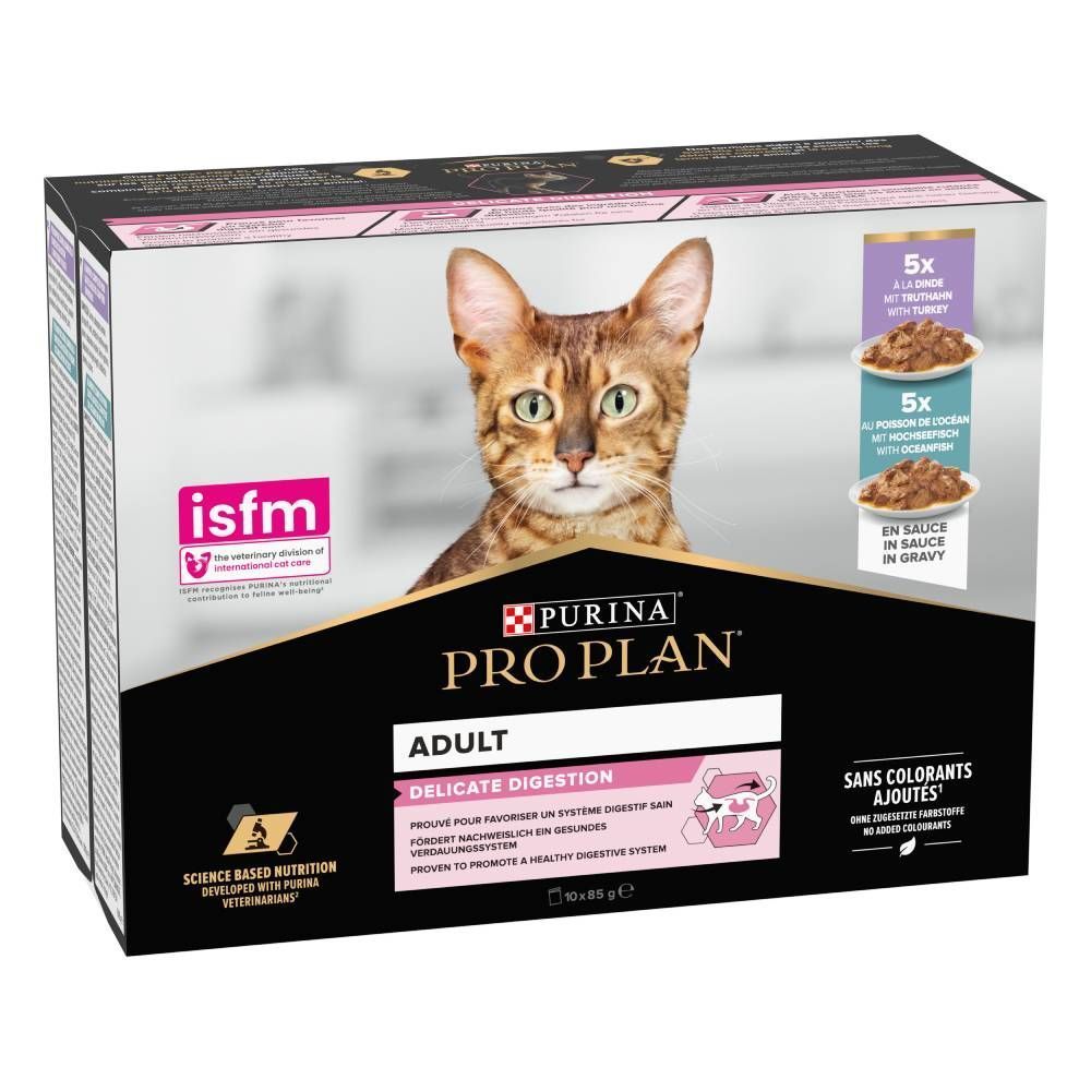 Набір вологого корму для котів Pro Plan Adult Delicate Digestion 10 шт х 85 г - індичка та океанічна риба